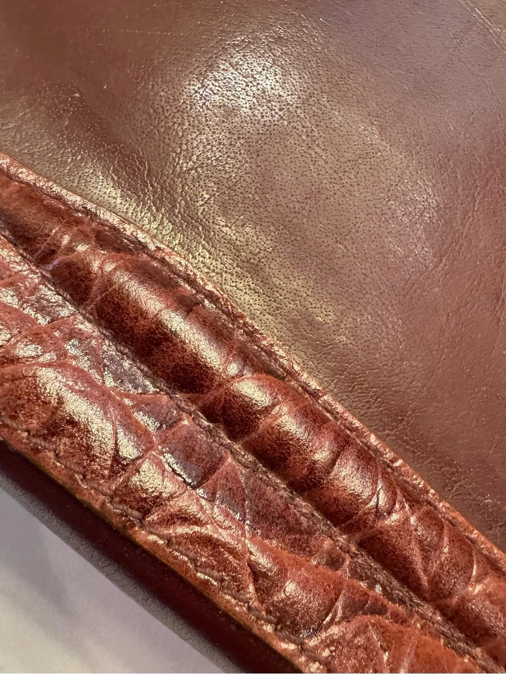 Vintage Belle Rose Burgundy Leather Briefcase Satchel Bag Croc Embossed Trim 80s